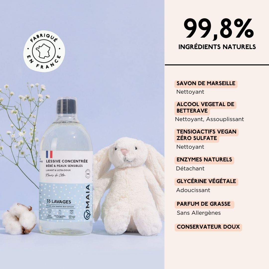 Lessive Bébé & Peaux Sensibles Fleurs de coton 33 Lavages